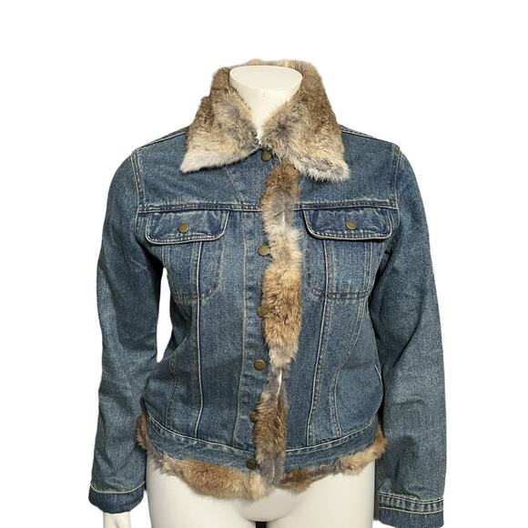 🌟Sisters 100% Cotton Denim & Fur Collar Jacket Sz-Medium - Picture 1 of 9